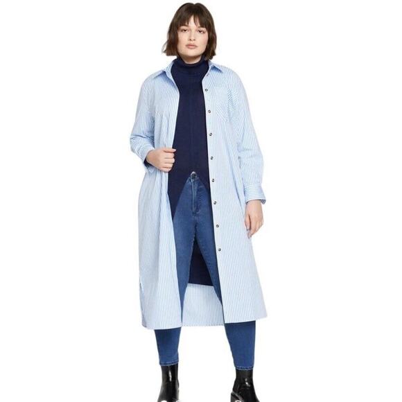 Universal Standard Odeon Stretch Poplin Shirtdress 2XS (US 8-10) Striped Blue
